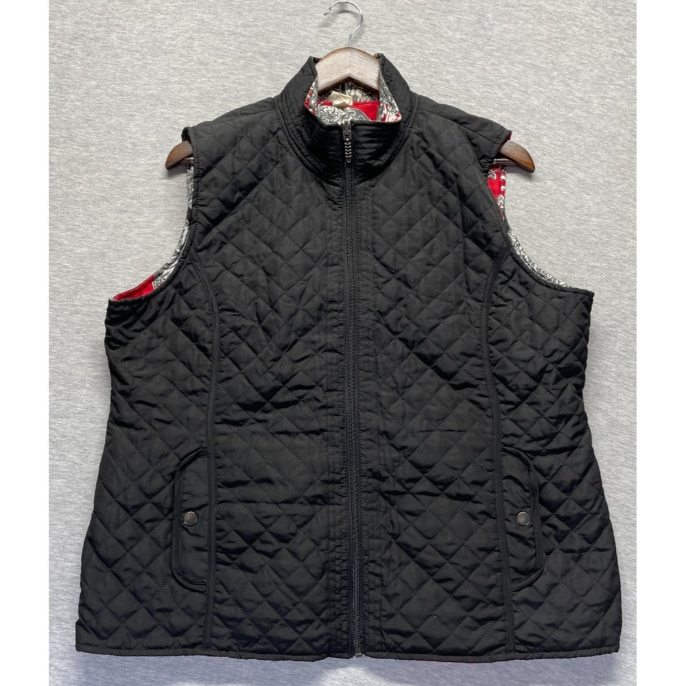 Mountain Lake Quilted Puffer Vest Women's XL Black Paisley Reversible Full Zip